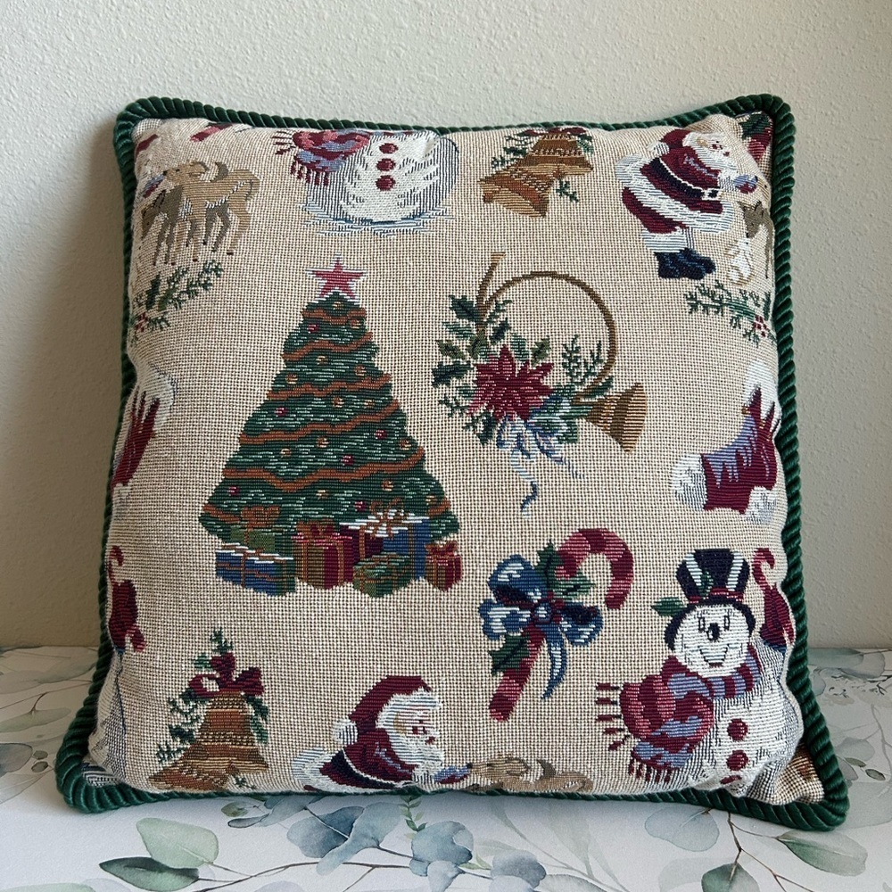 Vintage Holiday Throw Pillow with Christmas Design